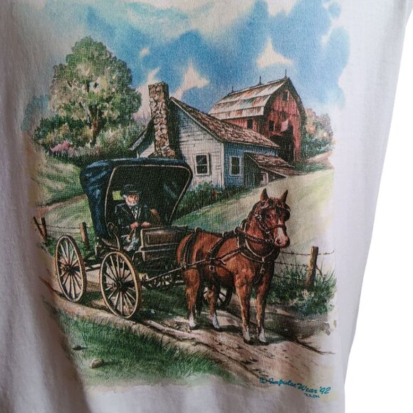 XL Men's T-shirt Vintage Jerzees Horse & Buggy Country Scene Graphic 1992 USA - Picture 1 of 7
